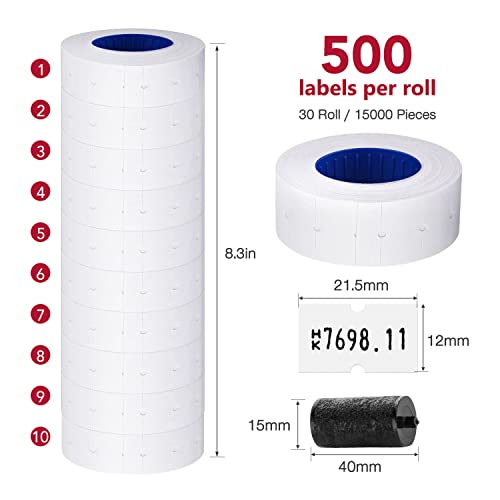 30 Rolls 15000pcs White Price Gun Labels for Mx-5500 Labeller White Pricemarker Stickers Plus 3 Piece Refill Ink Rolls (30 Rolls Pure White + 3 Refill Inks) - color: White