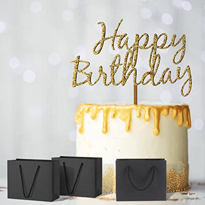 Honoson 100 Pcs Thicken Black Mini Gift Bags with Handles Gift Card Bags - color: Black
