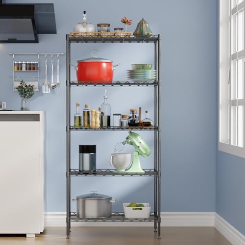FDW | 5-Tier Wire Shelf | 21" x 11" x 48" | Black - color: Black, size: 5-Shelf No Wheels