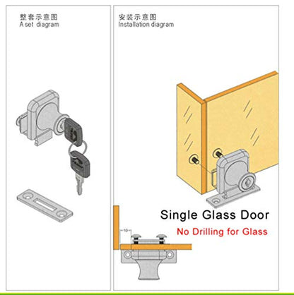 2 Pack Single Swing Glass Cabinet Showcase Door Lock Chrome Plated Display Glass Cabinet Lock Separate Keys, Model 407 - size: Single door