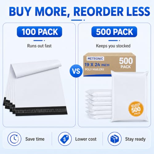 Metronic Poly Mailers 19x24 500PC Large Shipping Bags for Business White - color: White, size: 19x24 500PC