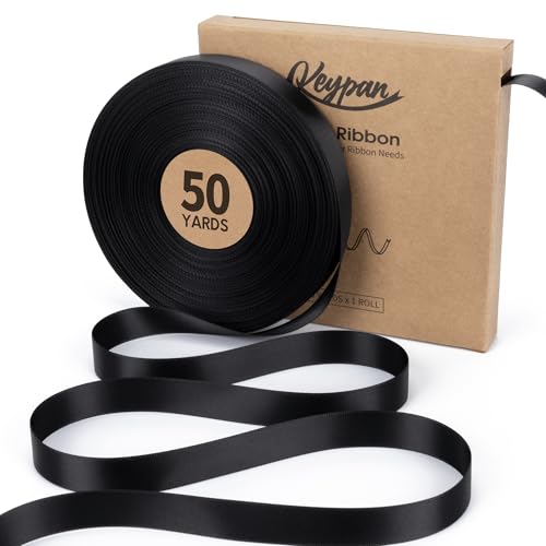Keypan Black Satin Ribbon, 5/8 Inch, 50 Yards - color: Black, size: 5/8"