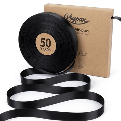 Keypan Black Satin Ribbon, 5/8 Inch, 50 Yards - color: Black, size: 5/8"