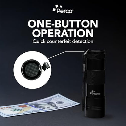 Perco Counterfeit Flashlight - Portable & Reliable Device with UV Light Detection - Fake US Bill Checker for Personal & Commercial Use - Ensures Authenticity & Prevents Fraud