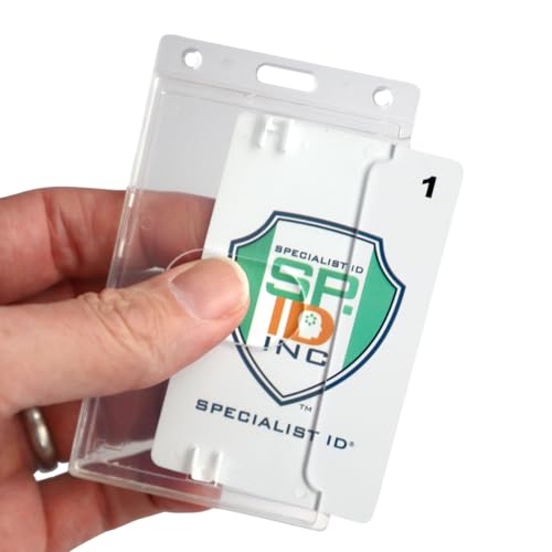 10 Pack - Crystal Clear Heavy Duty Badge Holder - Vertical Hard Plastic ID Badge Holder for Badges - Rigid Case Single I'd Protector Access Card Holder for Lanyards, Clips & Reels by Specialist ID - size: 10 Pack