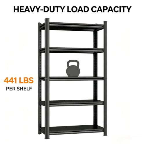 5 Tier Garage Shelving, Heavy Duty Storage Shelf, Adjustable Metal Storage Rack for Garage, Warehouse, Workshop, Black (63" H x 28" W x 14" D) - size: 5-Tier (63"Hx28"Wx14"D)