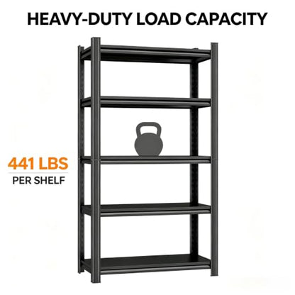 5 Tier Garage Shelving, Heavy Duty Storage Shelf, Adjustable Metal Storage Rack for Garage, Warehouse, Workshop, Black (63" H x 28" W x 14" D) - size: 5-Tier (63"Hx28"Wx14"D)