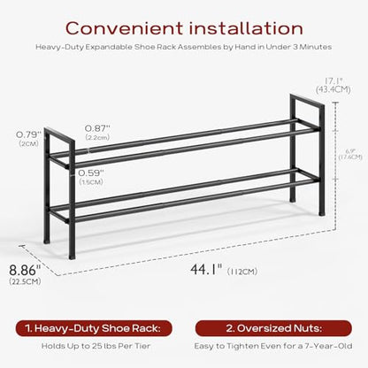 Bumusty 2 Tier Long Expandable Shoe Rack for Closet, Black - color: Black, size: 2-tier