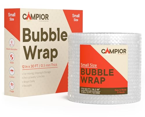 Bubble Wrap for Packing & Moving 1 Pack, 72 FT x 12” Bubble Cushioning Wrap with 3/16” Small Bubbles & 10 Fragile Stickers, Tear-Perforated Every 12”, Lightweight Protective Packaging for Moving - size: Small