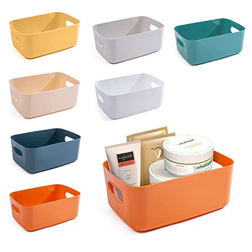 OWill 7 Pcs 2.1 L Plastic Storage Bins and Baskets for Efficient Home Classroom Organization Small Containers in Multicolour for Kitchen, Cupboard box, and Bathroom Organizer on Shelves and Tubs - size: 7Pcs Small