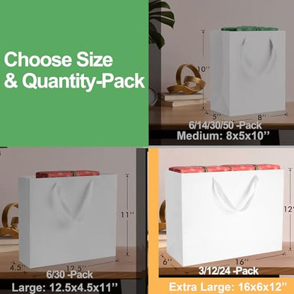 MOXARYSU White Gift Bags With Handles: 16x6x12 Inch 24pcs Extra Large White Paper Gags Bulk For Party Shopping Birthday Wedding - color: XL-24-White