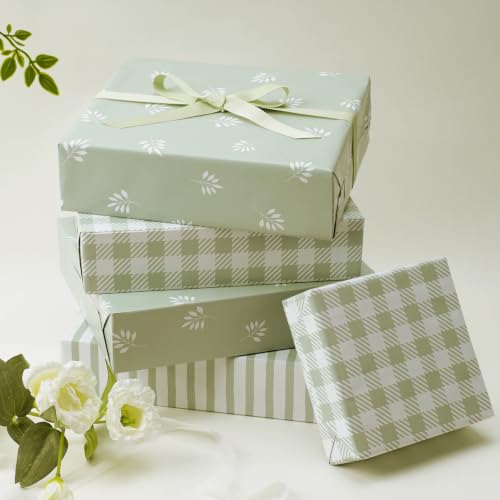 BIOBROWN Green Gift Wrapping Paper for Baby Shower, Wedding, Bridal Shower - color: Green&Floral