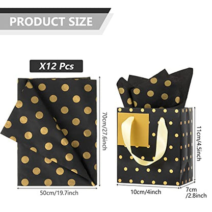 Tenare 12 Pcs Small Gift Bags Bulk,4 x 2.75 x 4.5 Inch,Black Gold - color: Black Gold, size: 4 x 2.75 x 4.5 Inch