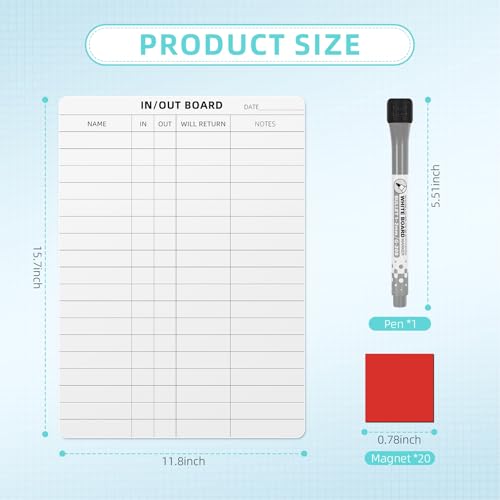 in and Out Calendar Dry Erase Board for Wall with 20 Magnetic Blocks, in/Out Planner for Office Staff Schedule Tracker 16" x 12" - size: S:16x12