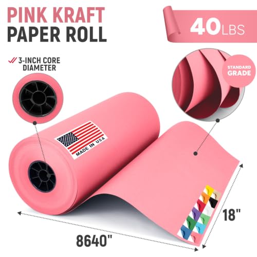 18" Paper Dispenser with Cutter + Pink Kraft Paper Roll - color: Pink, size: 1 Roll + Dispenser