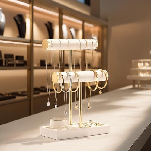 bussdis 2 Tier Bracelet Holder Display, Necklace Holder Organizer, Beige - color: Beige