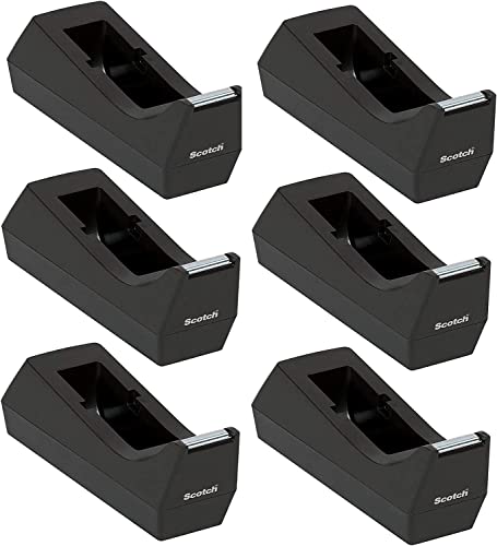 Scotch Desktop Tape Dispenser, Black, 2.7". x 2.7". x 6.4"., 1 Tape Dispenser, Polystyrene (PS) (Pack of 6) - size: 6-Pack