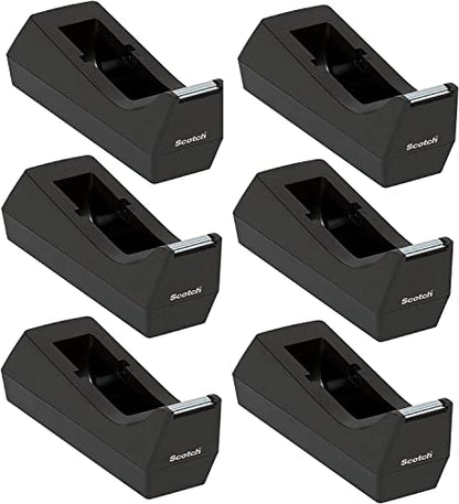 Scotch Desktop Tape Dispenser, Black, 2.7". x 2.7". x 6.4"., 1 Tape Dispenser, Polystyrene (PS) (Pack of 6) - size: 6-Pack