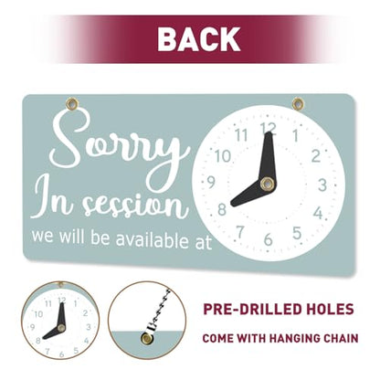 PLIGREAT Welcome Open Sign, Double Sided Open Sign with Clock Sorry In Session Signs for Office Business Retail Store Window Wall Decor Hanging Door Signs with Chain, Blue White - style: In Session