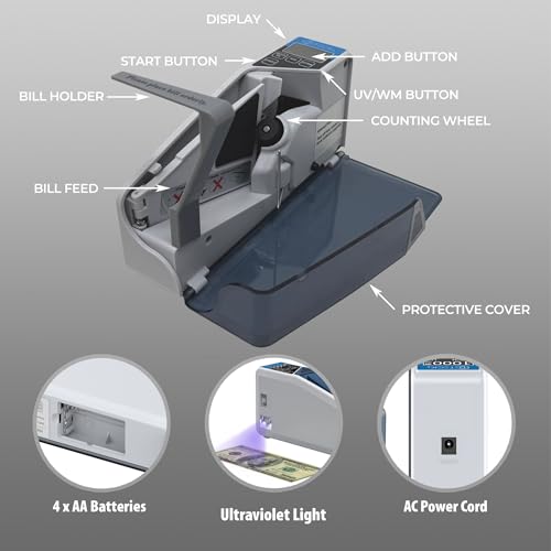 DETECK DT5S Portable Money Counter Machine with Counterfeit Detection UV/WM - Handy Currency Counting Quantity of Bills only, for Small Cash Counting Machine - style: DT5S 4 AA Batteries Required