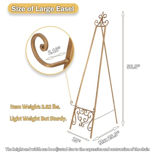 Gold Easel Stand for Sign, Heavy Duty Adjustable Metal Display Easel