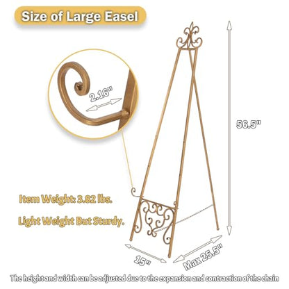 Gold Easel Stand for Sign, Heavy Duty Adjustable Metal Display Easel
