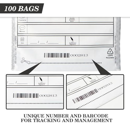 Plastic Tamper-Resistant Money Bags 9x12 - Self-Sealing Cash Deposit Bags White, 100 Pack