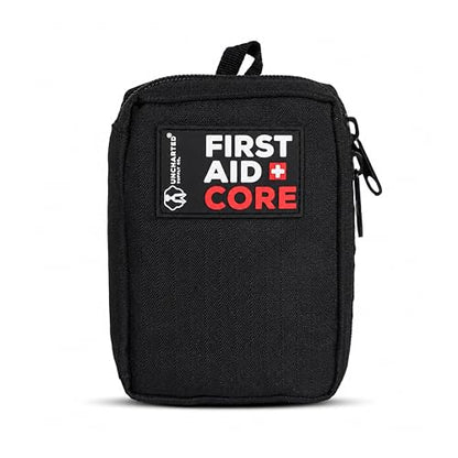 Uncharted Supply Co. First Aid Core – Travel-Size First Aid Kit with 30+ Pieces, Water-Resistant Nylon Pouch, MOLLE Attachment & Labeled Pockets – Compact Emergency Kit for Purse, Locker, Bag
