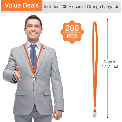 Marspark 200 Pcs Lanyards for ID Badges, Flat Swivel Hook,Orange - color: Orange