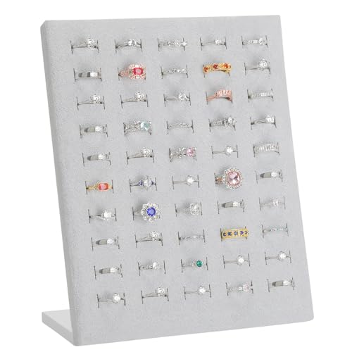 KUKUVR Velvet L-Shaped 50 Slots Ring Earring Holder Display Stand (Grey) - color: Grey