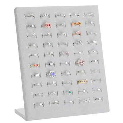 KUKUVR Velvet L-Shaped 50 Slots Ring Earring Holder Display Stand (Grey) - color: Grey