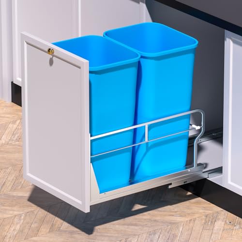 Insputer Dual Pull Out Trash Can Under Cabinet with Soft-Close Slides - size: Double