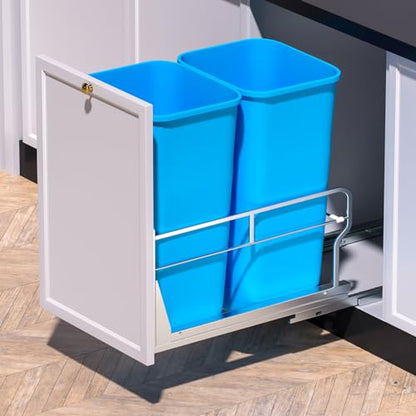 Insputer Dual Pull Out Trash Can Under Cabinet with Soft-Close Slides - size: Double