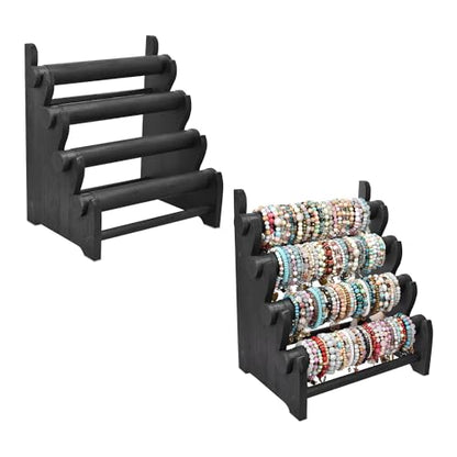 Ikee Design 2pcs Wood 4 Tier Jewelry Bracelet Bangle Display Stand - color: Black, 2 Pieces