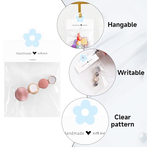 joycraft Jewelry Packaging for Small Business – 100Pcs White Bracelet Display Cards with Clear Bags, Small Handmade Jewelry Display Set for Bracelets, Key Chains, Earring, DIY Craft(Blue Flower) - color: White with Blue