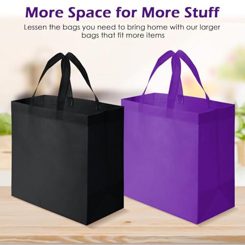 Reginary 50 Pcs Reusable Tote Bags Shopping Bags Non Woven, Black, Purple - color: Black, Purple
