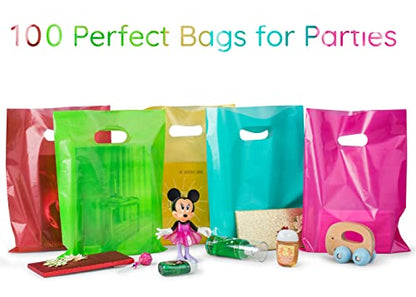 Choice Marts 100 Multicolor Plastic Bags With Handles 9x12 Merchandise Bags - color: Multicolor