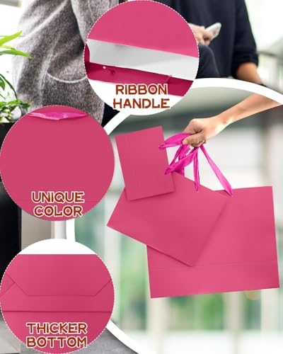 qiqee 24PCS Bright Pink Gift Bags with Tissue Paper - color: Bright Pink, size: Multi Wide/24pcs