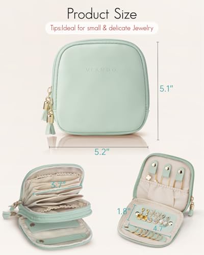 VLANDO 2-Layer Jewelry Travel Case for Necklaces,Rings,Earrings - color: Light Green