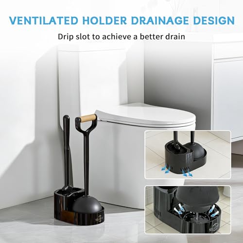 Sellemer Toilet Brush and Plunger Set, Curved Head for Deep Cleaning, Black - color: Black