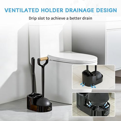 Sellemer Toilet Brush and Plunger Set, Curved Head for Deep Cleaning, Black - color: Black
