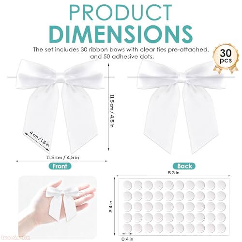 4.5" White Satin Ribbon Bows (30 Packs) - color: White, size: 4.5 Inch - 30pcs