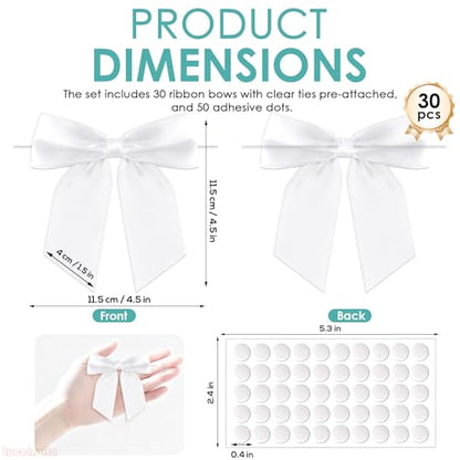4.5" White Satin Ribbon Bows (30 Packs) - color: White, size: 4.5 Inch - 30pcs