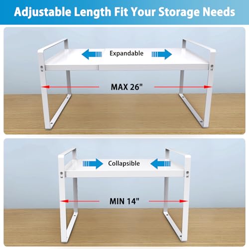 Expandable Cabinet Shelf Organizer, 9 Inch Deep, White, 2 Pack - color: White, size: 9" Deep | 2-Pack