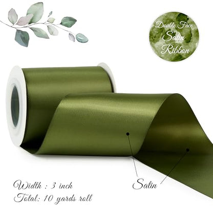 Moss Green Double-Faced Satin Ribbon, 3 Inch x 10 Yards - color: Moss