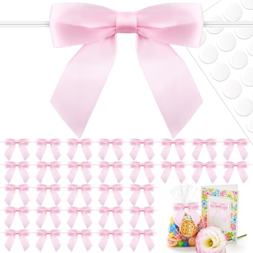 50 Pcs Light Pink Satin Ribbon Bows, 3.5" x 3.5", with Twist Ties - color: Light Pink