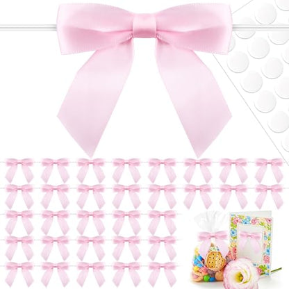 50 Pcs Light Pink Satin Ribbon Bows, 3.5" x 3.5", with Twist Ties - color: Light Pink
