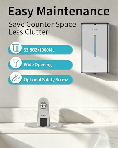 AIKE Heavy Duty Automatic Soap Dispenser,33.8oz for Bathroom,Polished Steel - color: Polished Stainless Steel