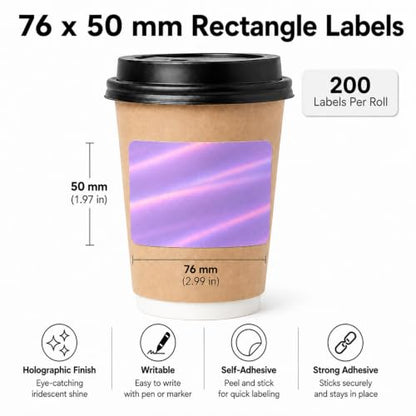 Holographic Purple Thermal Label 2 × 3 Inch Vinyl Sticker 200 PCS - color: Holographic Purple, size: 2 × 3 Inch
