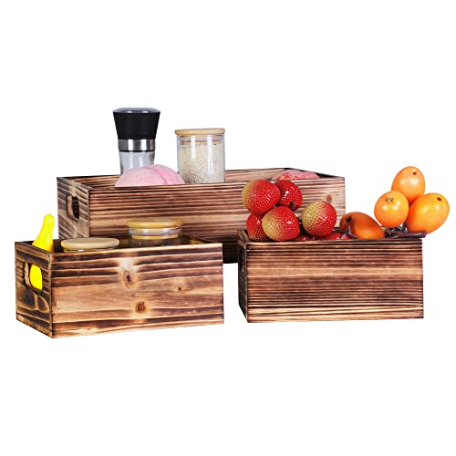 Wooden Crates for Display,Decorative Box Rustic,Rectangle Baskets Container - size: 3Pack(L+2S)